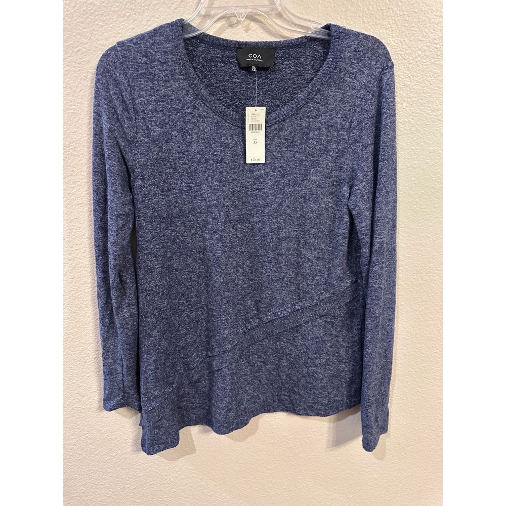 Anthropologie COA Navy Blue Long Sleeve Top XS Asymmetrical Hem